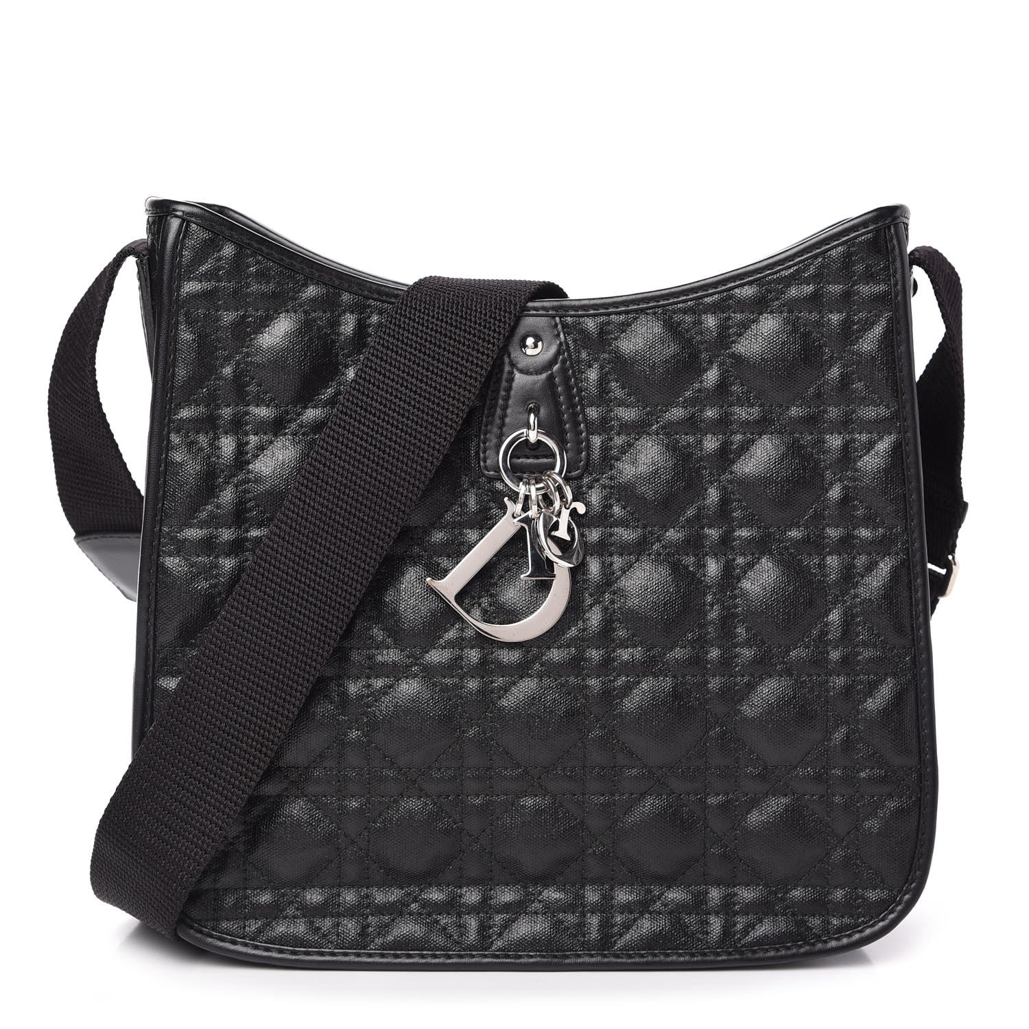 Christian Dior Coated Canvas Cannage Crossbody Bag Black 1 of 10