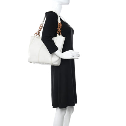 Chanel Calfskin Wood Chain Tote White 2 of 14