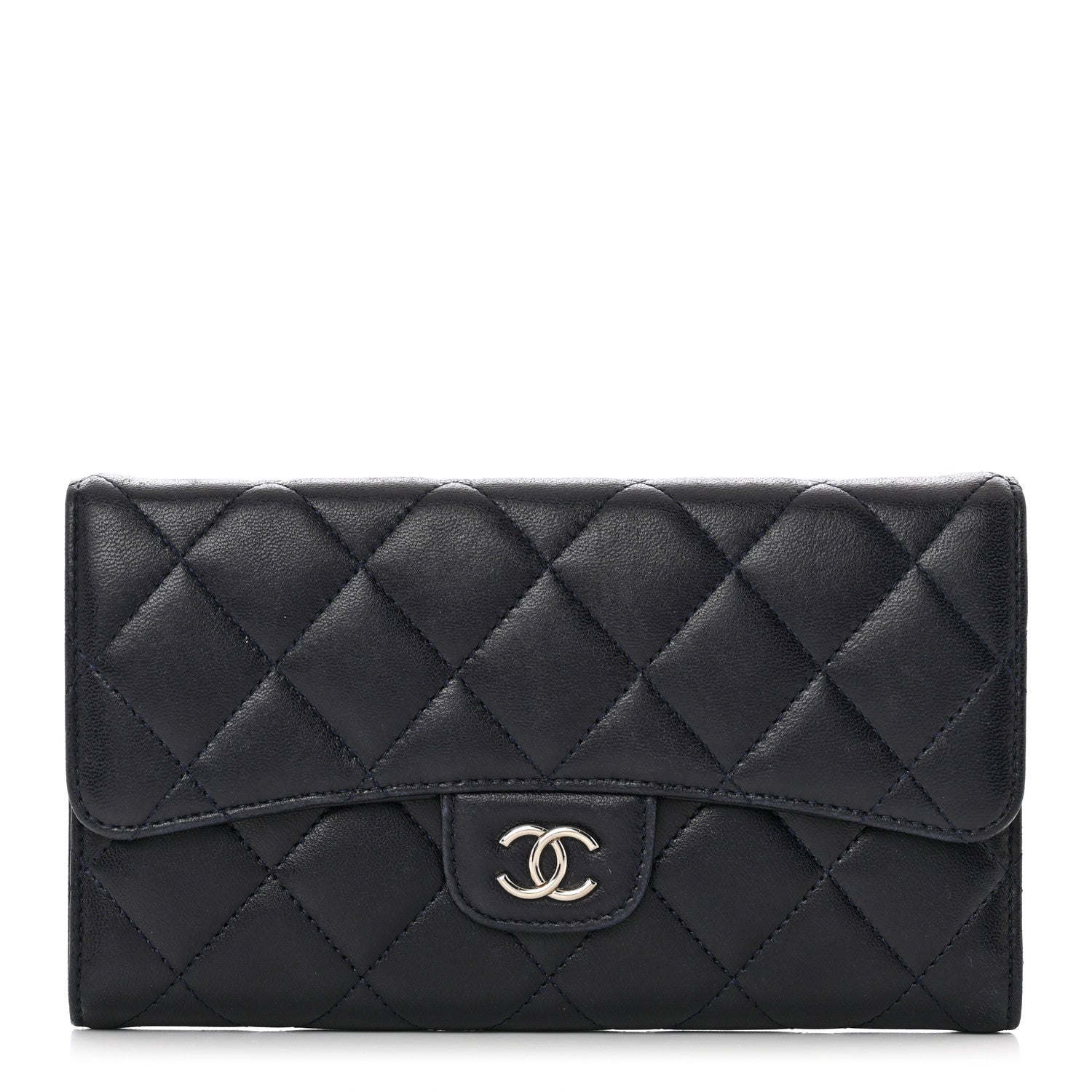 Chanel Lambskin Quilted Large Flap Wallet Navy 1 of 11