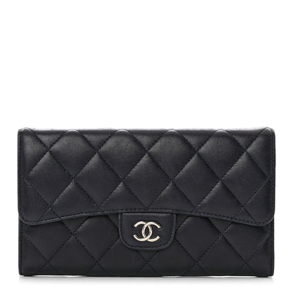 Chanel Lambskin Quilted Large Flap Wallet Navy 1 of 11