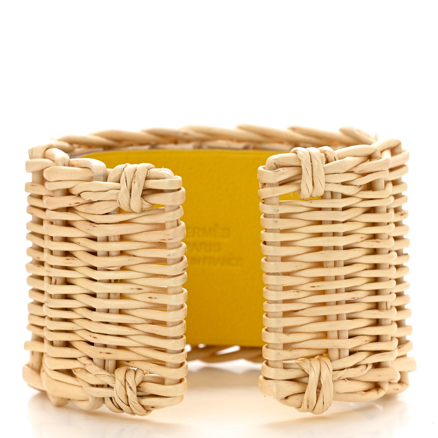Hermes Wicker Barenia Medor Picnic Cuff Bracelet T2 Jaune de Naples 3 of 7