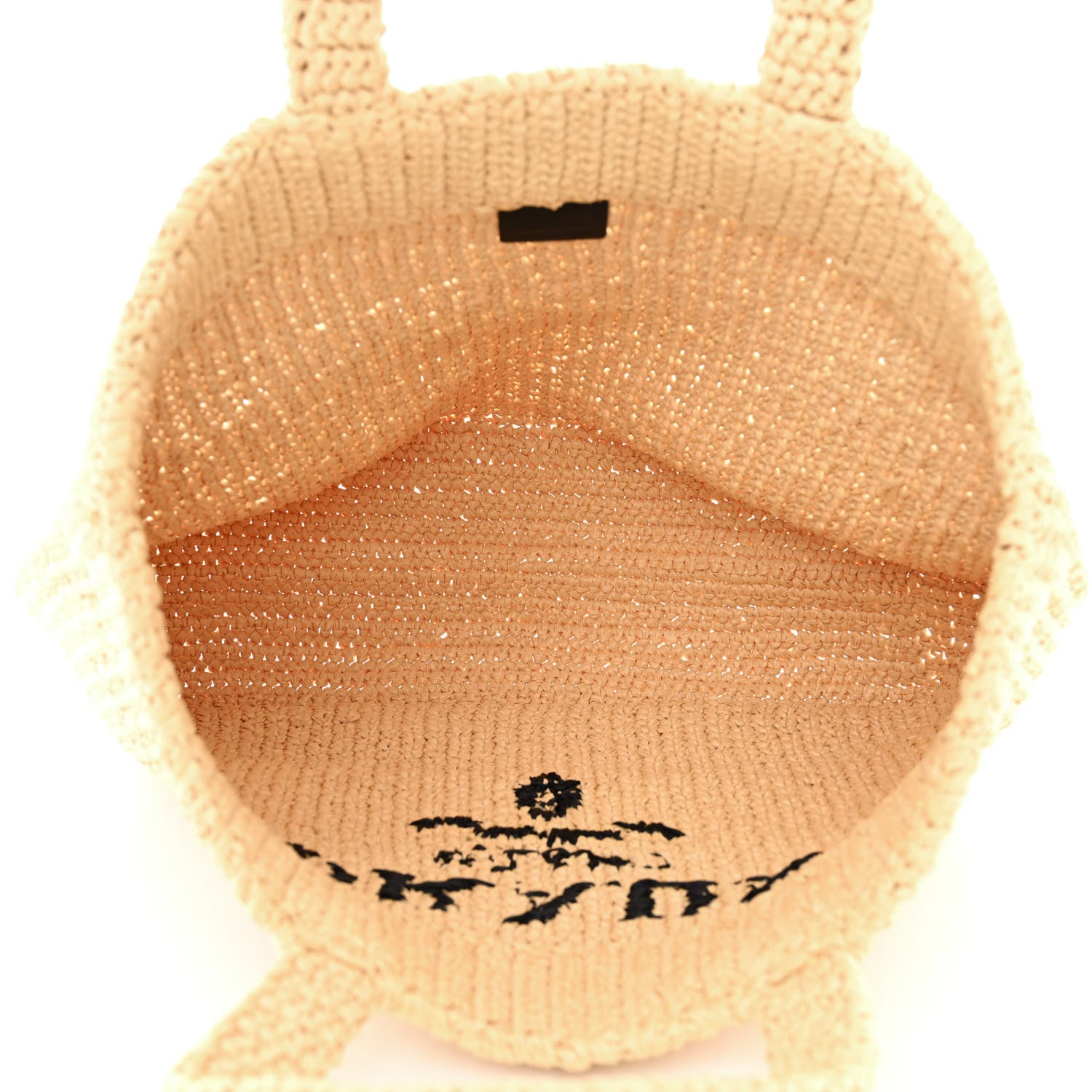 Prada Yarn Raffia Effect Crochet Embroidered Logo Tote Naturale 5 of 10