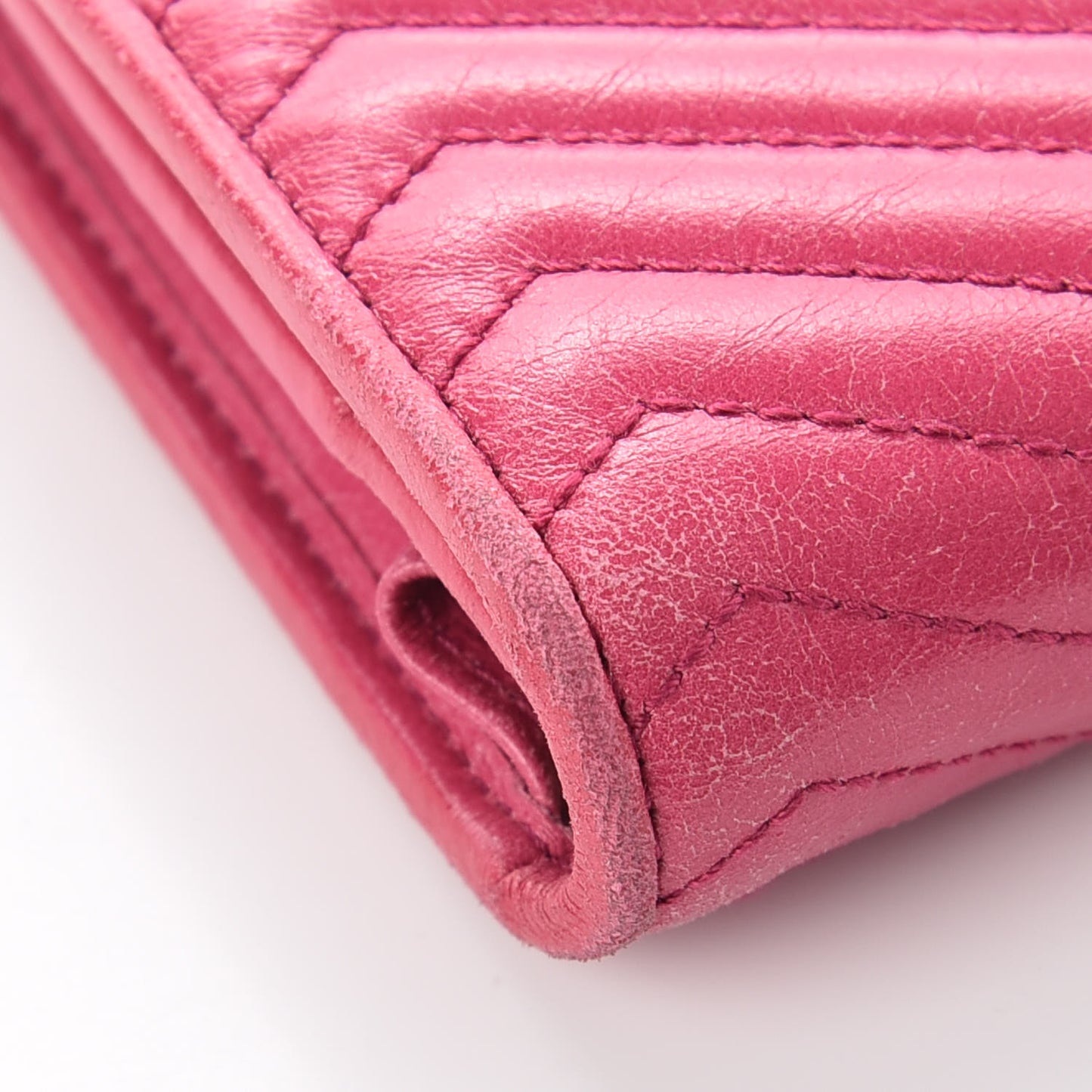 Vitello Antic Soft Metal Chevron Wallet Pink