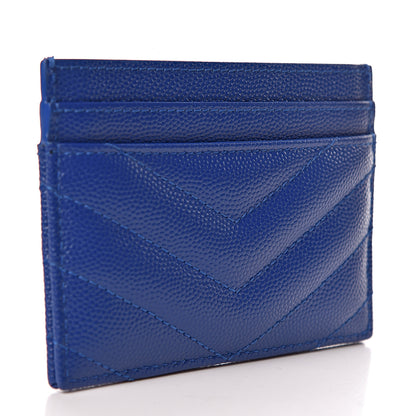 Saint Laurent Grain De Poudre Matelasse Chevron Credit Monogram Card Case Blue Majorelle 3 of 8