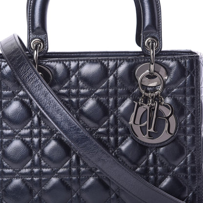 Christian Dior Metallic Lambskin Cannage Medium Lady Dior Navy Blue 8 of 11