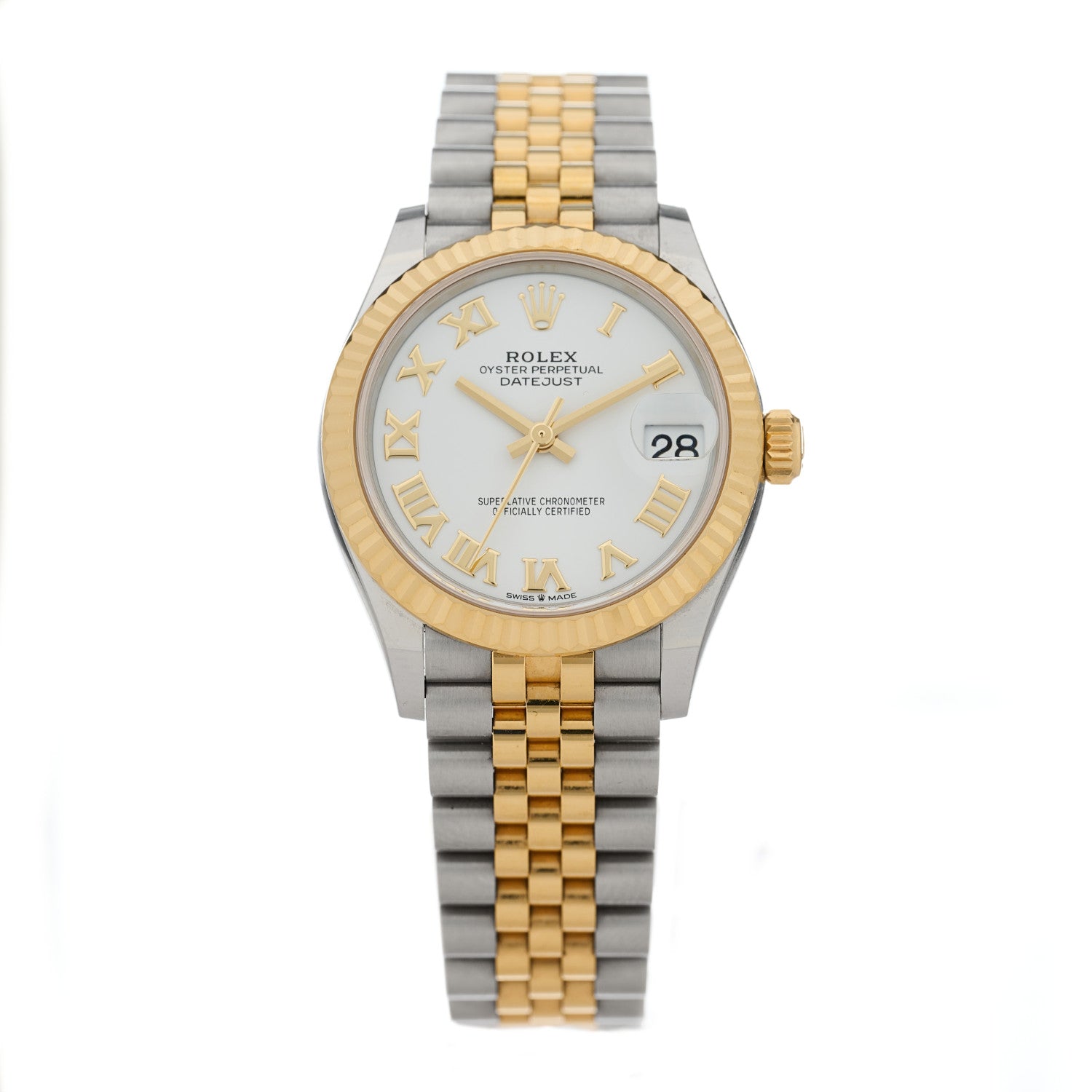 Rolex Stainless Steel 18K Yellow Gold 31mm Oyster Perpetual Datejust Watch White Roman 278273 1 of 4