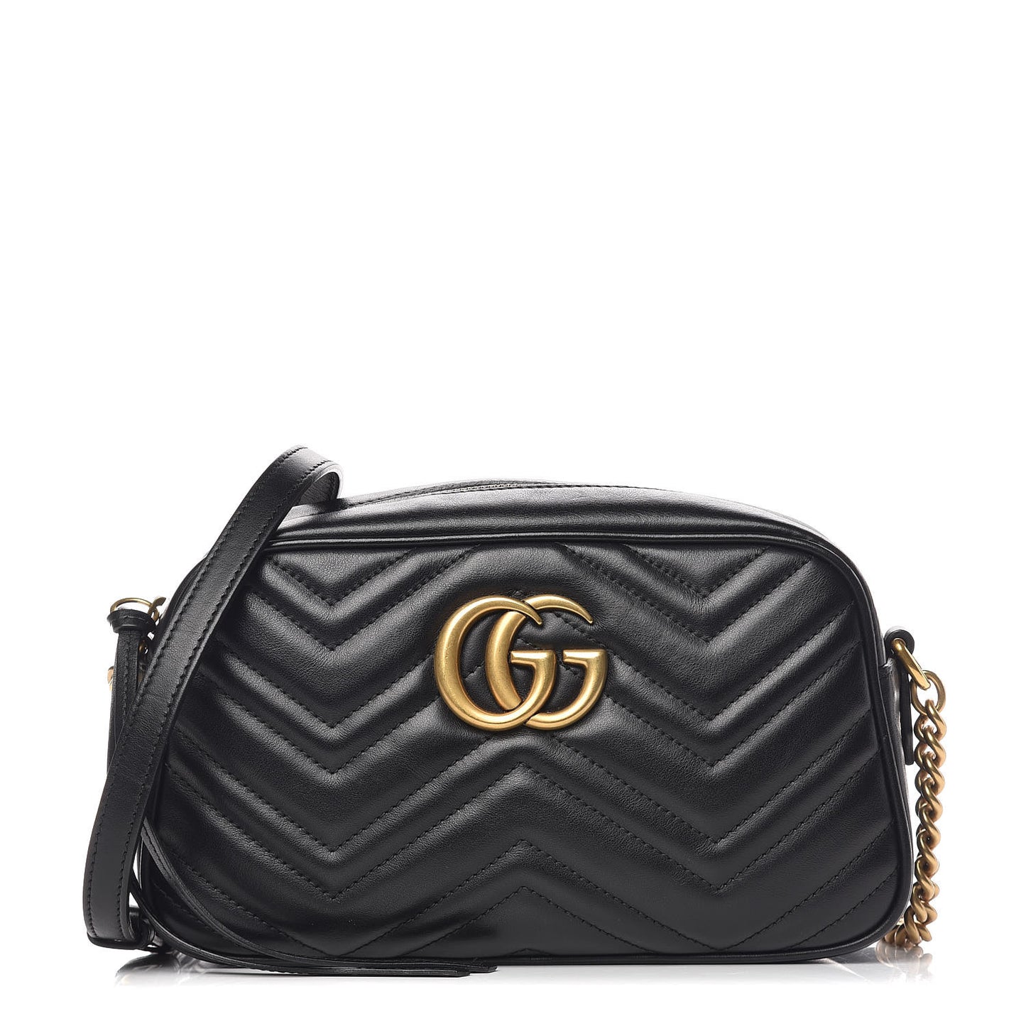 Calfskin Matelasse Small GG Marmont Chain Shoulder Bag Black
