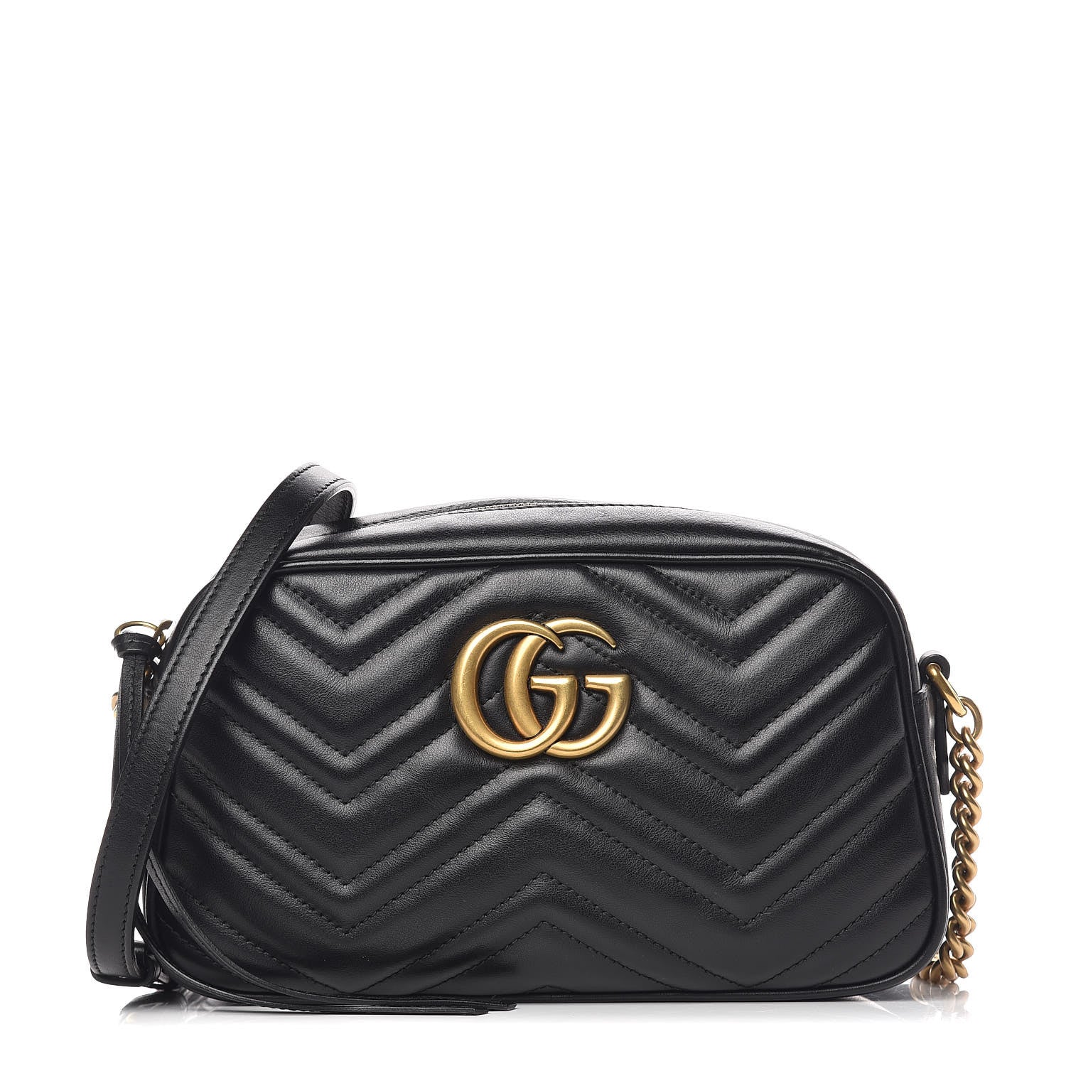 Gucci Calfskin Matelasse Small GG Marmont Chain Shoulder Bag Black 1 of 10