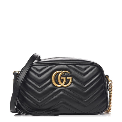 Gucci Calfskin Matelasse Small GG Marmont Chain Shoulder Bag Black 1 of 10