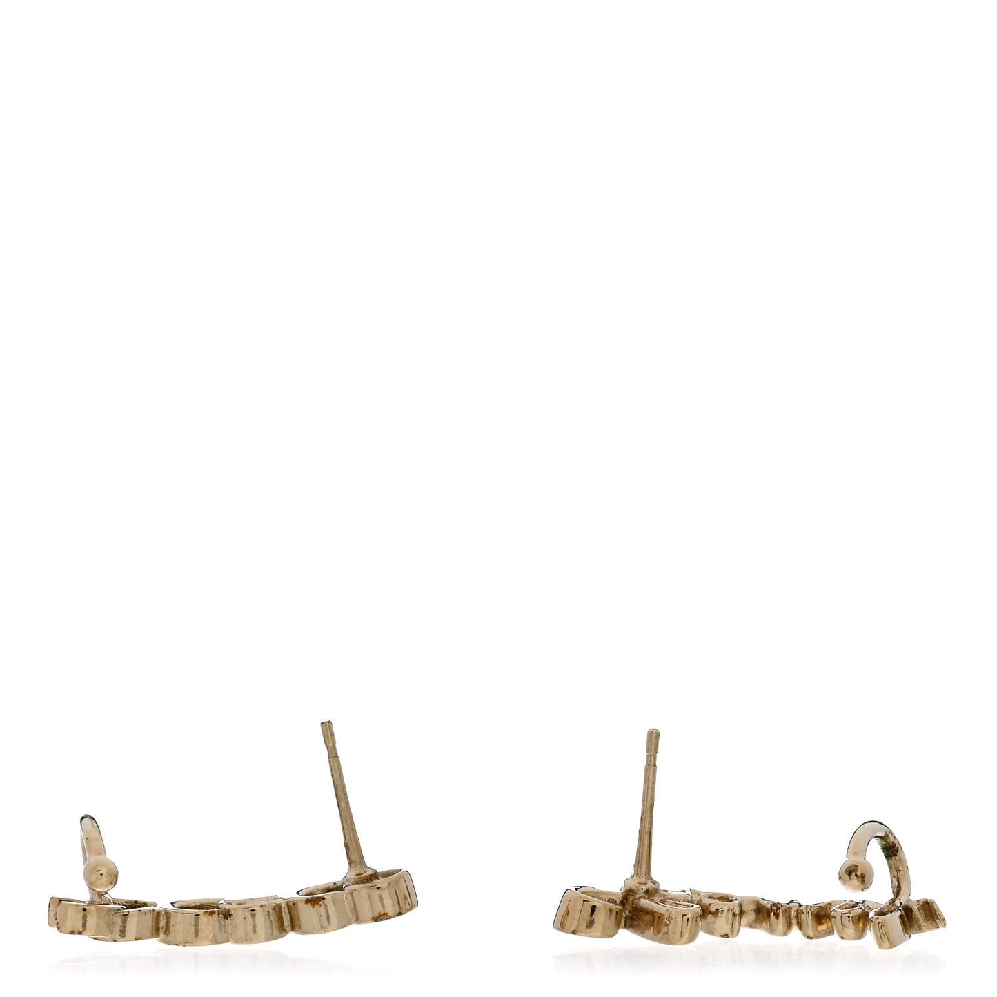 Metal Crystal Coco Script CC Climber Earrings Gold