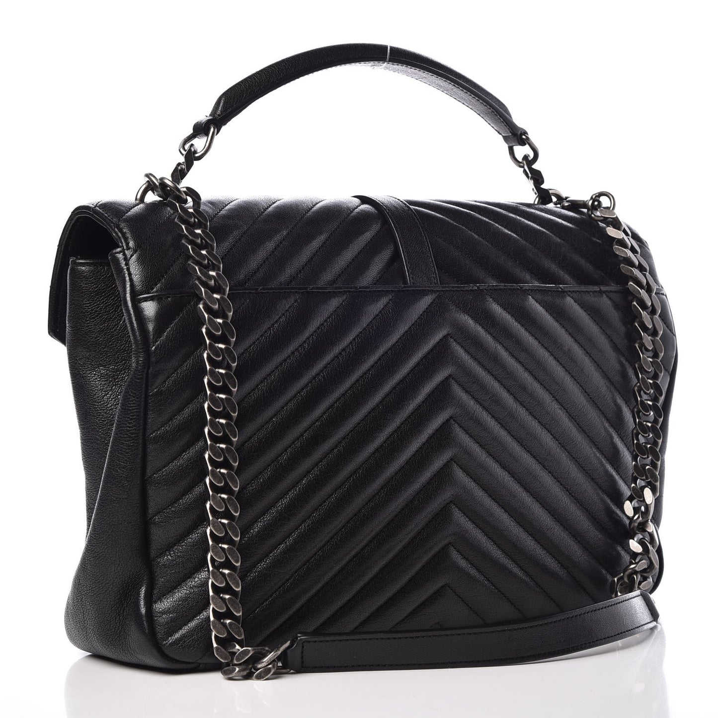 Sheepskin Matelasse Chevron Monogram Large College Satchel Black