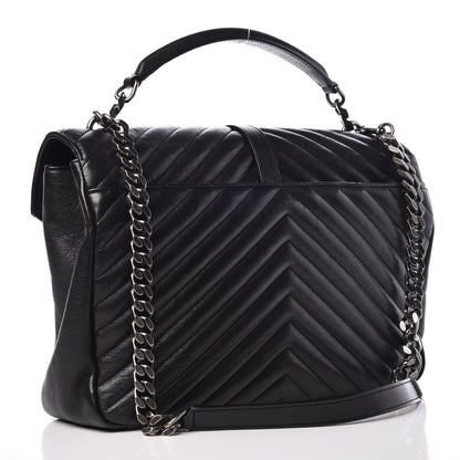 Saint Laurent Sheepskin Matelasse Chevron Monogram Large College Satchel Black 4 of 8