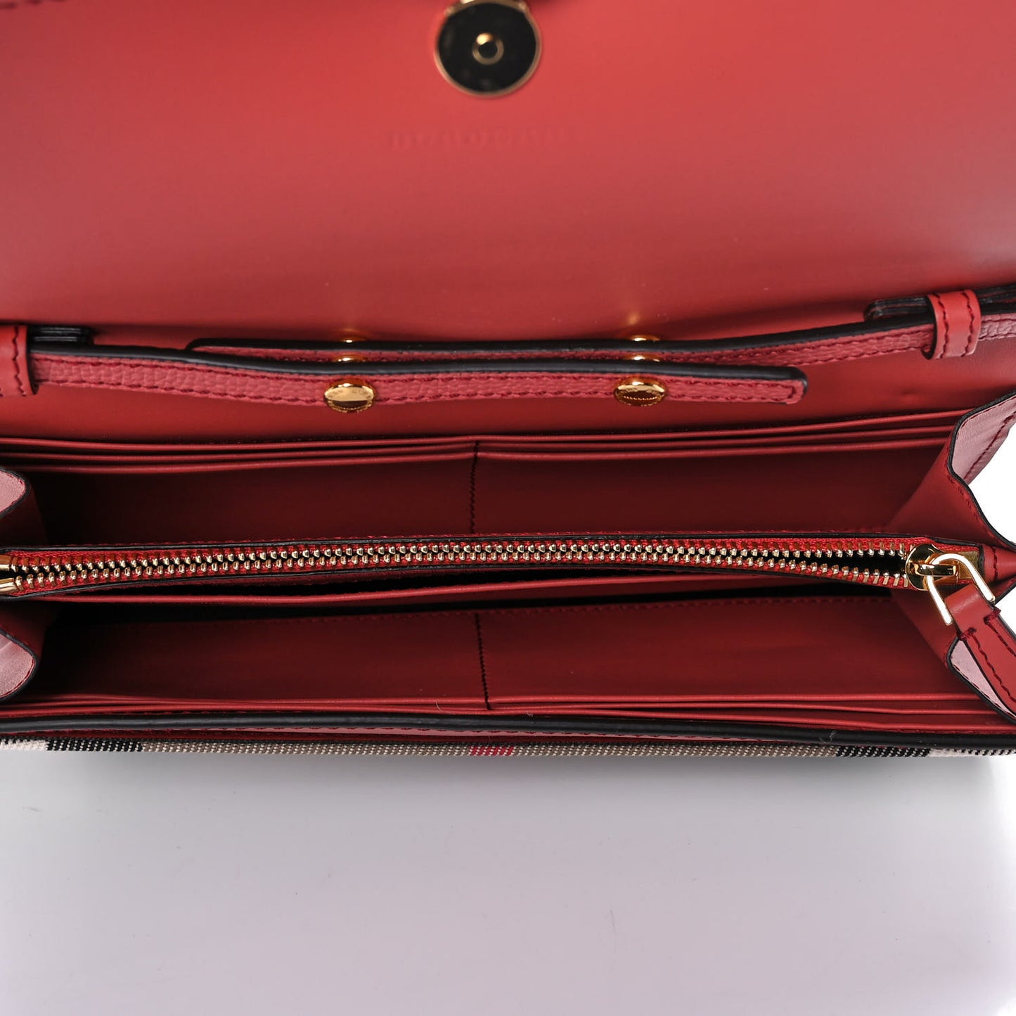 Calfskin House Check Henley Wallet On Chain Red