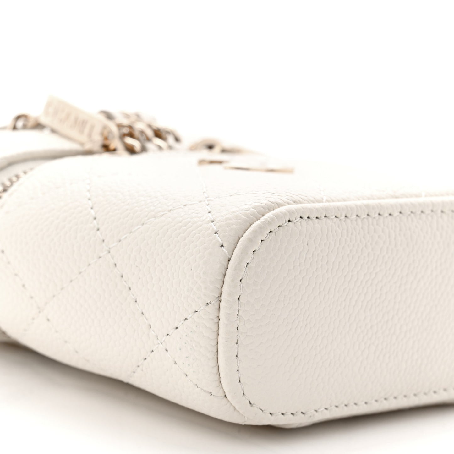 Caviar Quilted Small Handle With Care Vanity Case With Chain White