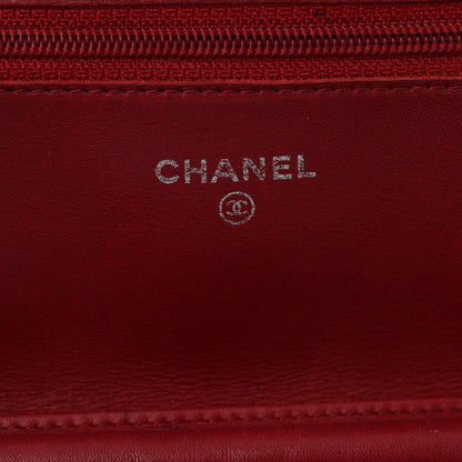 Chanel Calfskin Double Stitch Hamptons Wallet On Chain WOC Red 6 of 14