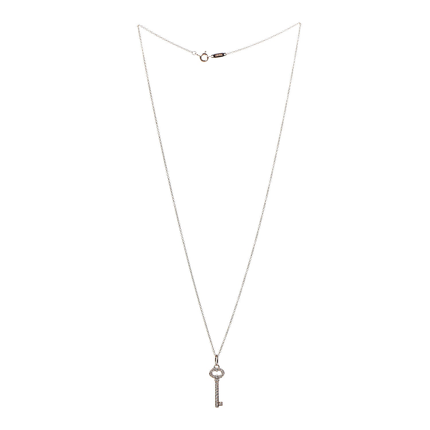 Tiffany 18K Rose Gold Diamond Mini Vintage Oval Key Pendant Necklace 3 of 8