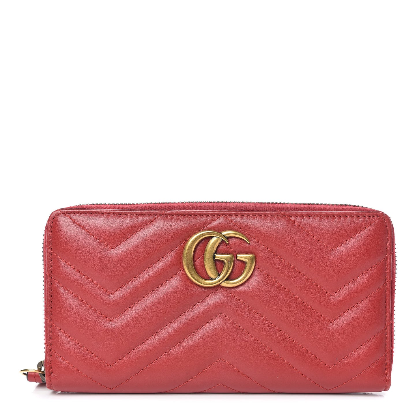 Calfskin Matelasse GG Marmont Zip Around Wallet Hibiscus Red
