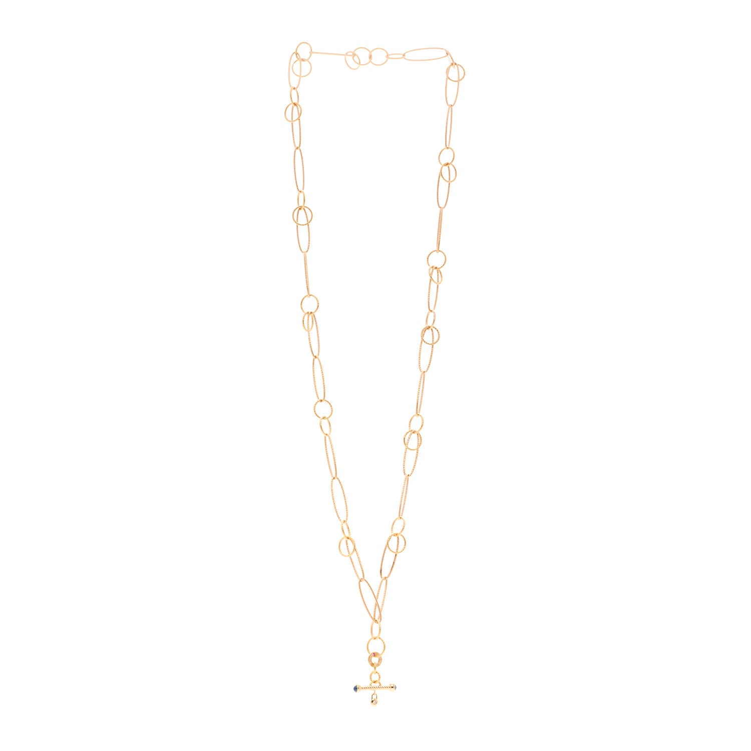 Roberto Coin 18K Rose Gold Blue Sapphire Bar Pendant Alternating Oval Link Necklace 3 of 4
