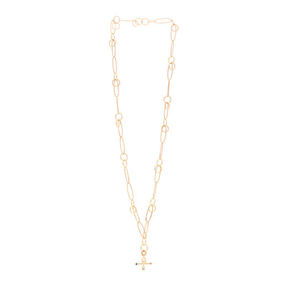 Roberto Coin 18K Rose Gold Blue Sapphire Bar Pendant Alternating Oval Link Necklace 3 of 4