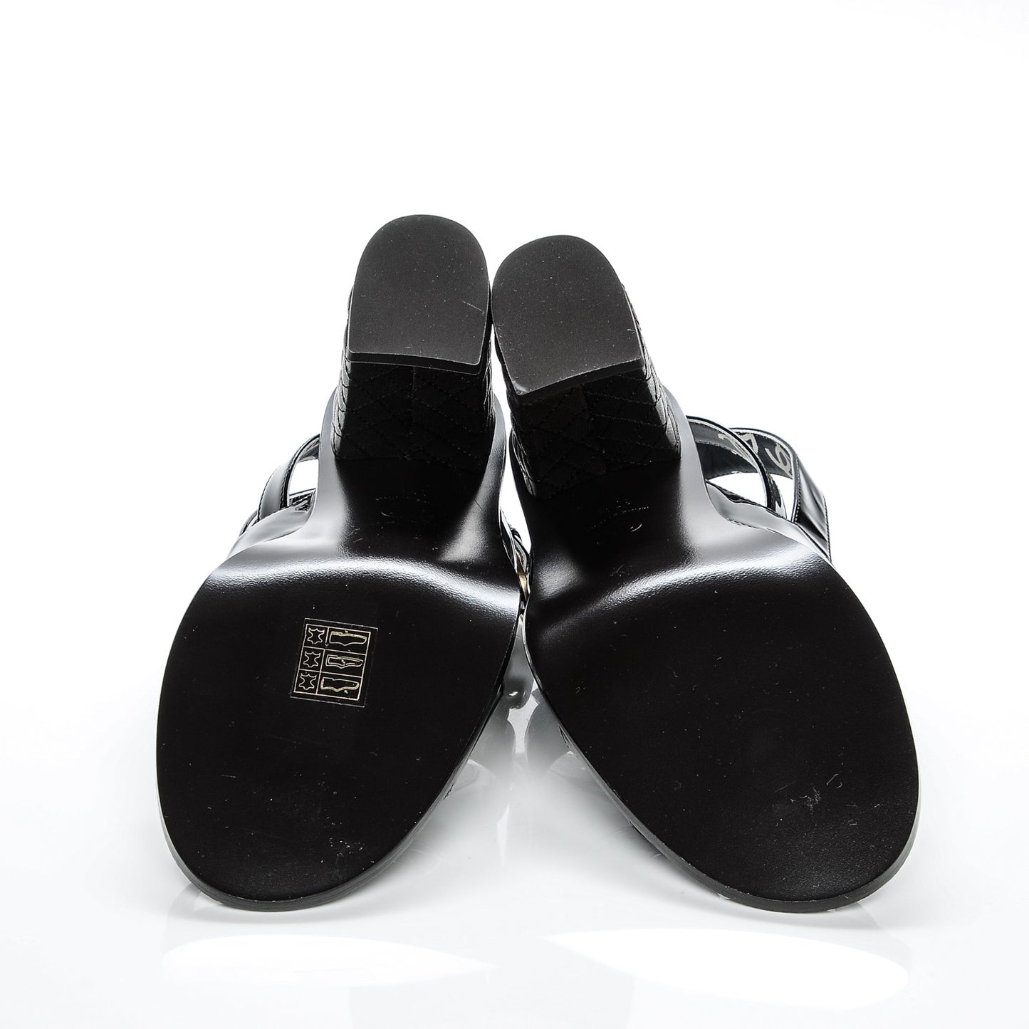 Patent Calfskin Quilted Heel Sandals 37.5 Black