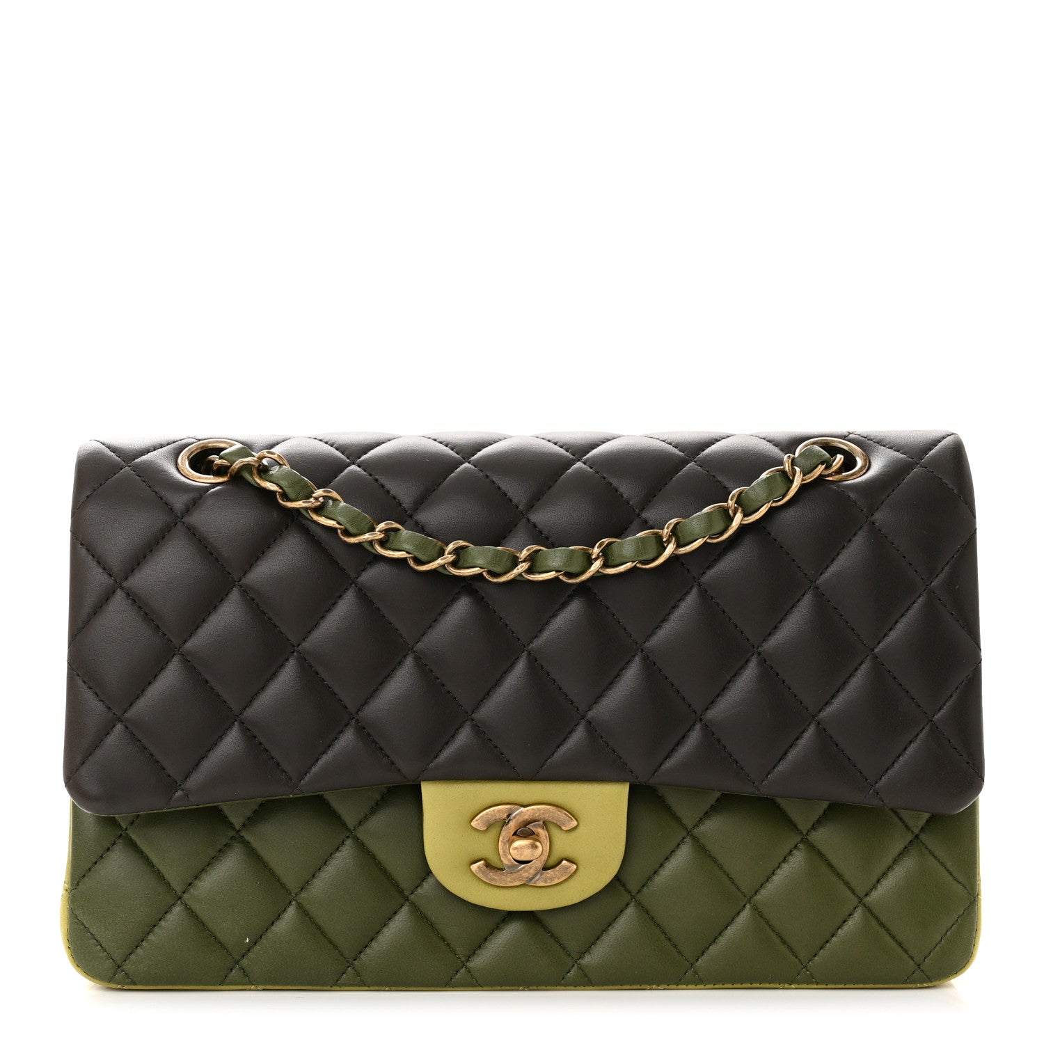 Chanel Lambskin Quilted Tri-Color Medium Double Flap Green Brown 1 of 14
