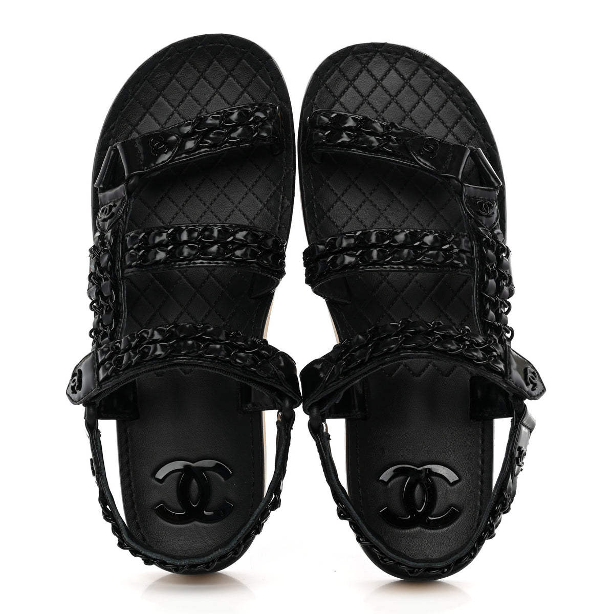 Laminated Goatskin Chain Sandals 38 Black