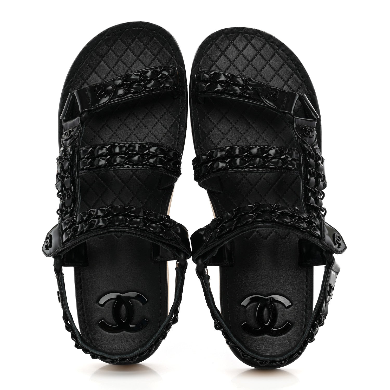 Chanel Laminated Goatskin Chain Sandals 38 Black 4 of 8