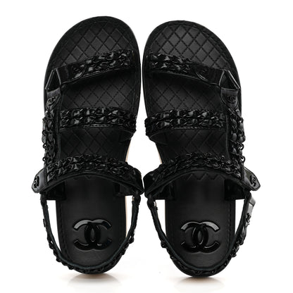 Chanel Laminated Goatskin Chain Sandals 38 Black 4 of 8