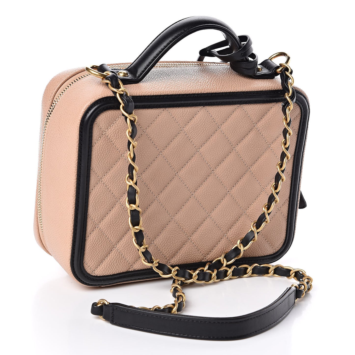 Caviar Quilted Medium CC Filigree Vanity Case Beige Black