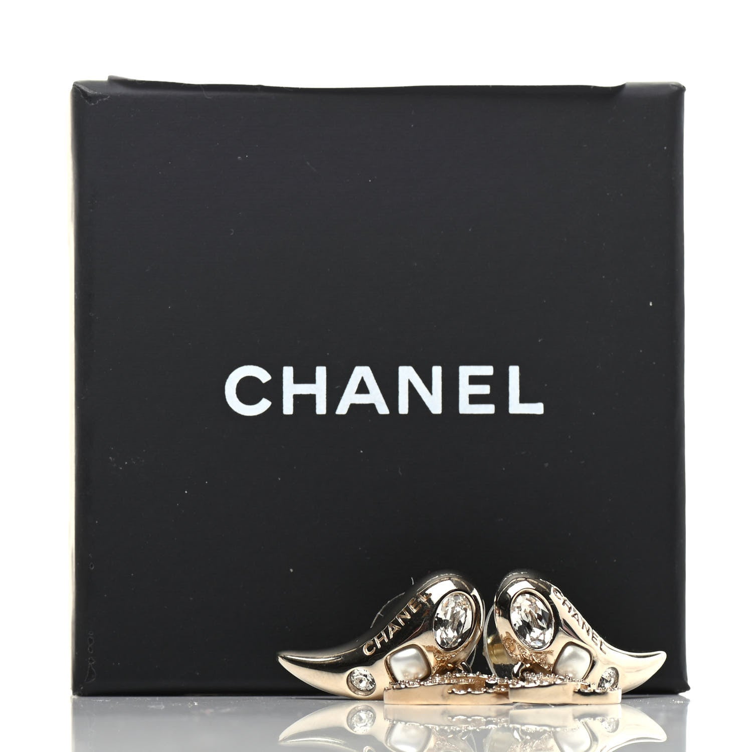 Chanel Crystal Pearl CC Drop Earrings Gold 5 of 5