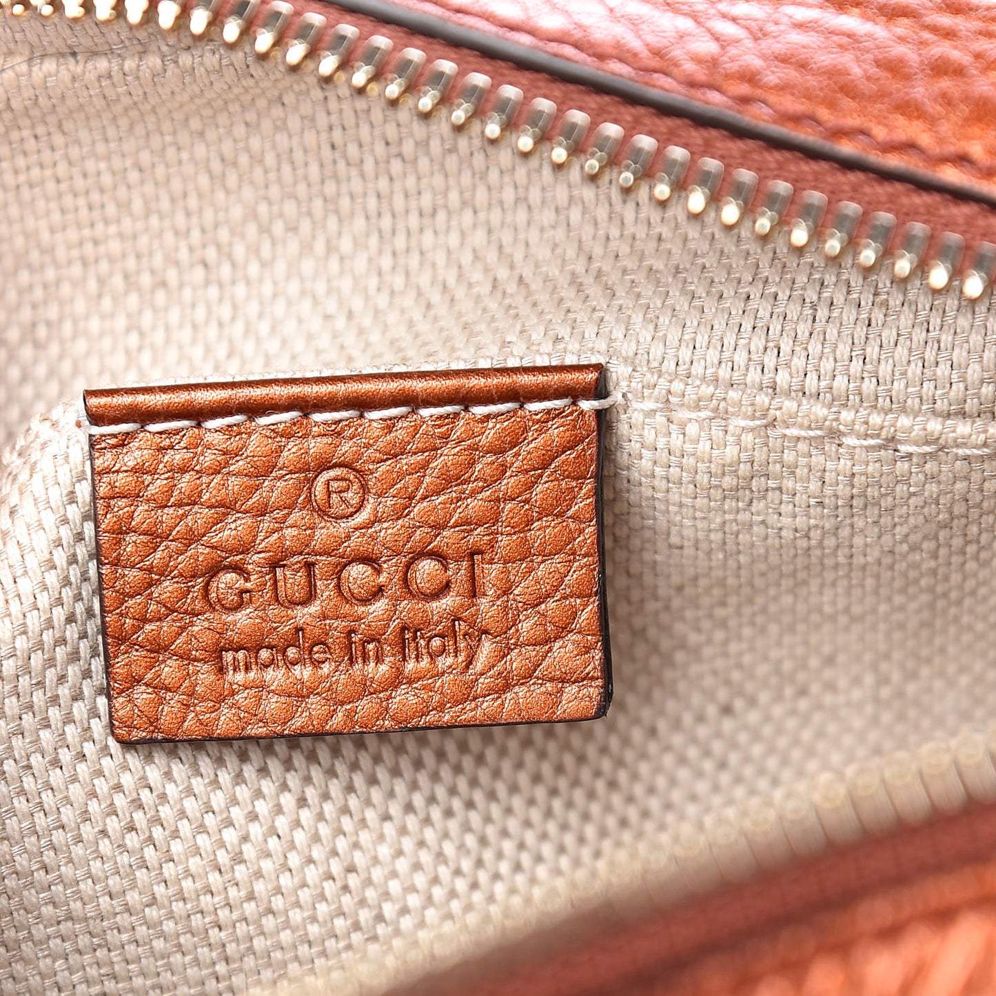 Metallic Pebbled Calfskin Small Soho Disco Bag Burnt Orange