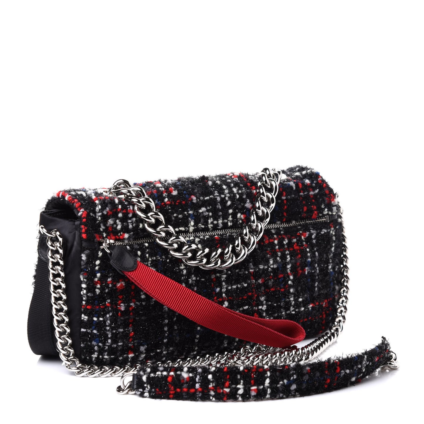 Tweed Nylon Quilted Small Astronaut Essentials Flap Black Red