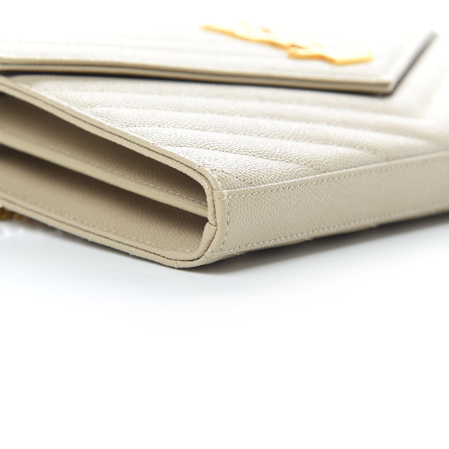 Saint Laurent Grain De Poudre Matelasse Chevron Monogram Chain Wallet Sea Salt 9 of 11
