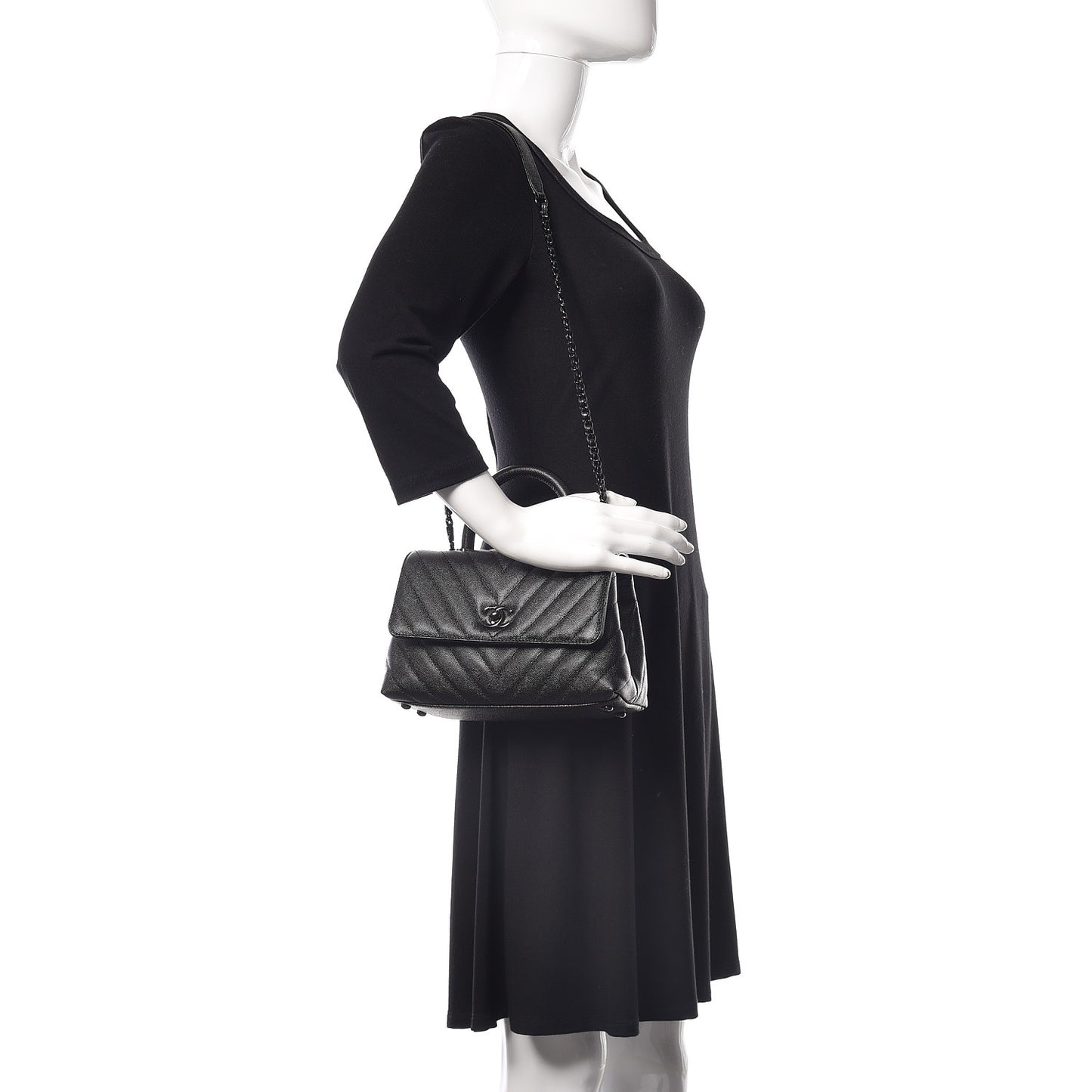 Caviar Chevron Quilted Mini Coco Handle Flap So Black