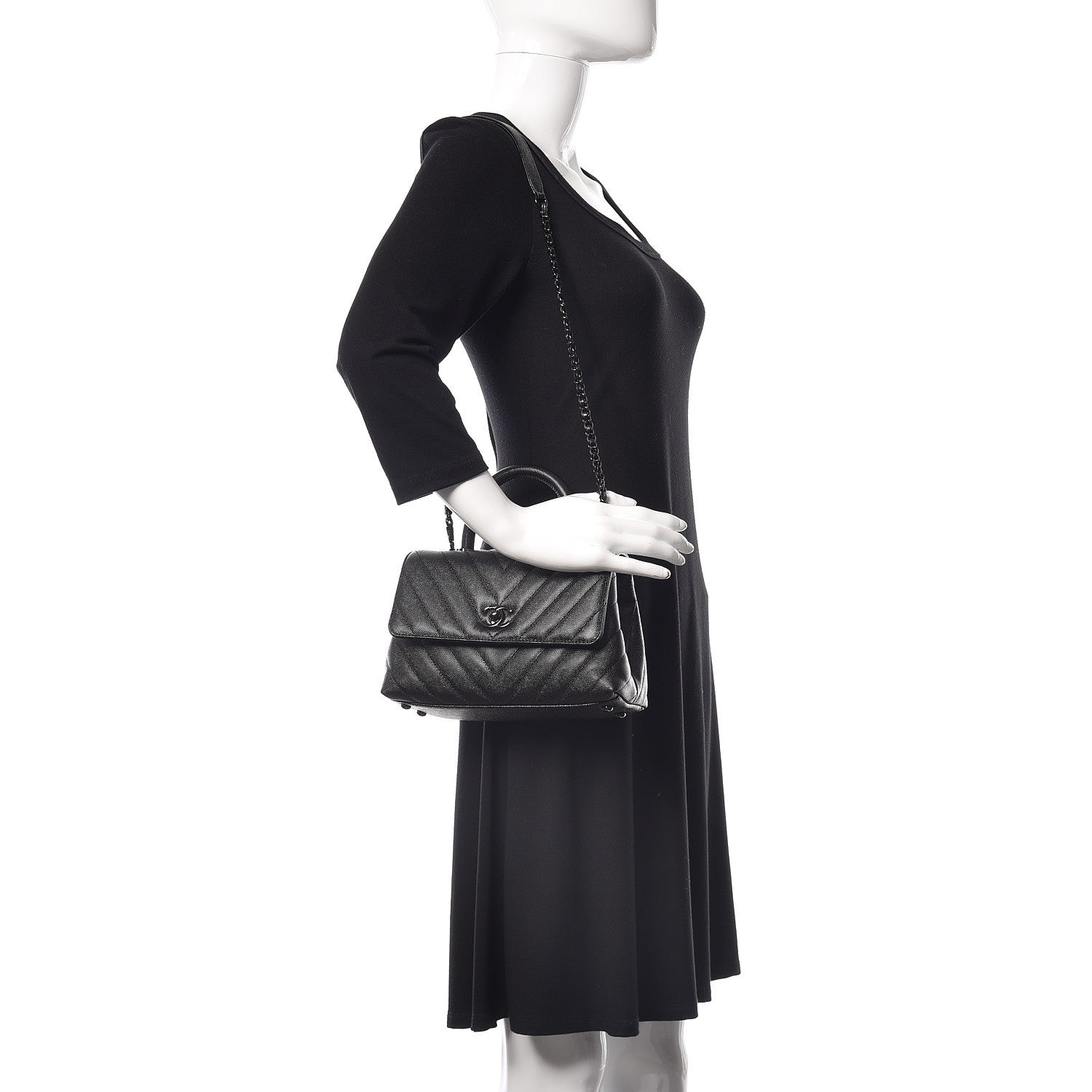 Chanel Caviar Chevron Quilted Mini Coco Handle Flap So Black 2 of 10