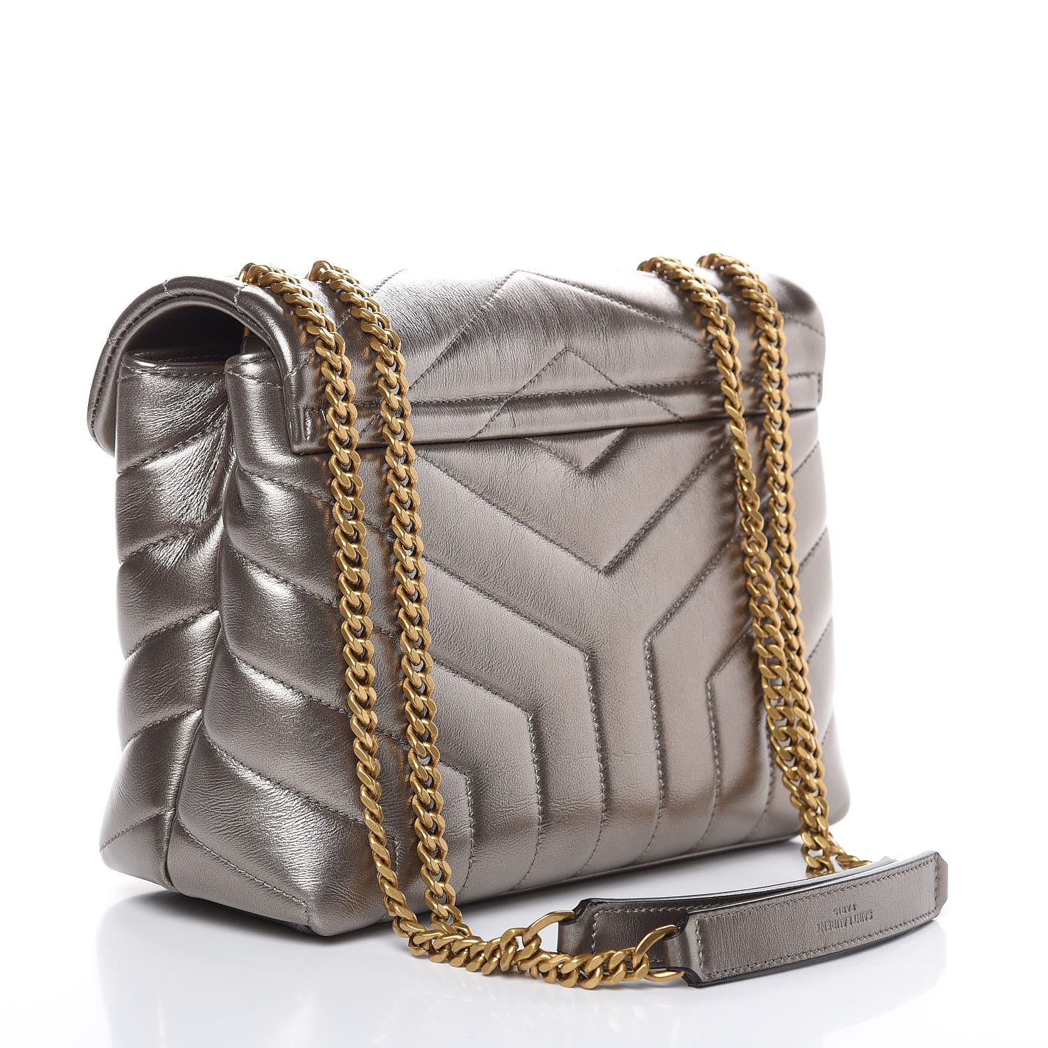 Saint Laurent Metallic Calfskin Y Quilted Monogram Small Loulou Chain Satchel Brown Metallic 3 of 9