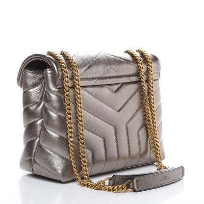 Saint Laurent Metallic Calfskin Y Quilted Monogram Small Loulou Chain Satchel Brown Metallic 3 of 9