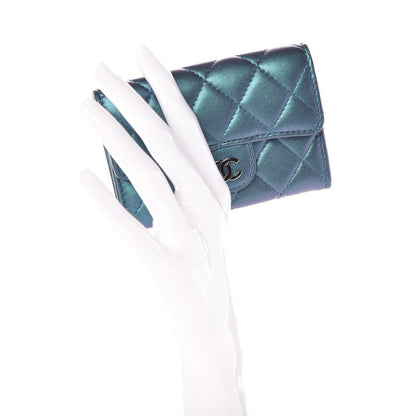 Chanel Iridescent Lambskin Quilted Card Holder Blue 2 of 9