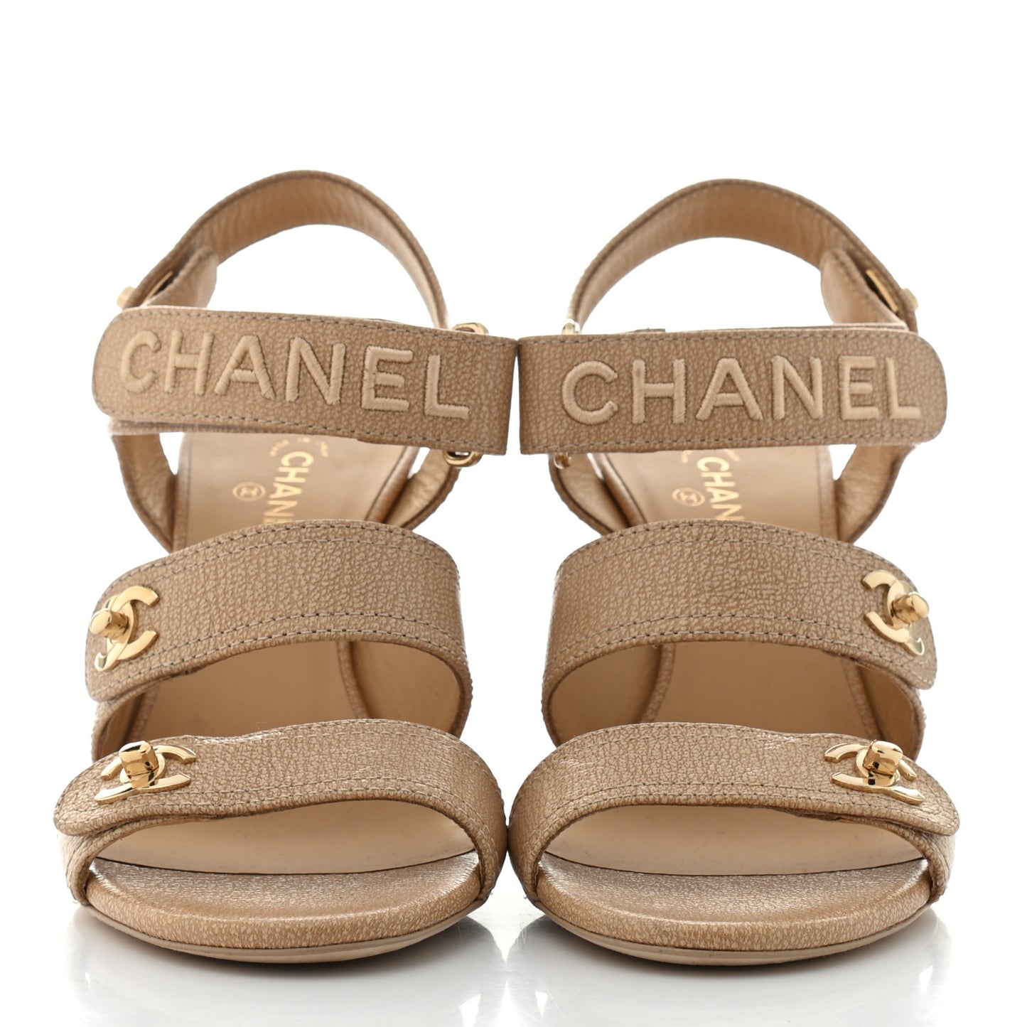 Goatskin CC Turnlock Sandals 37.5 Beige
