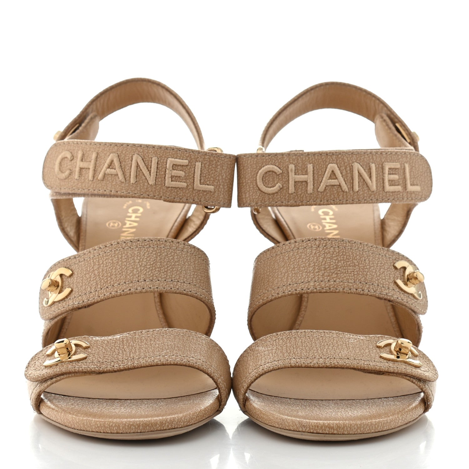 Chanel Goatskin CC Turnlock Sandals 37.5 Beige 2 of 9