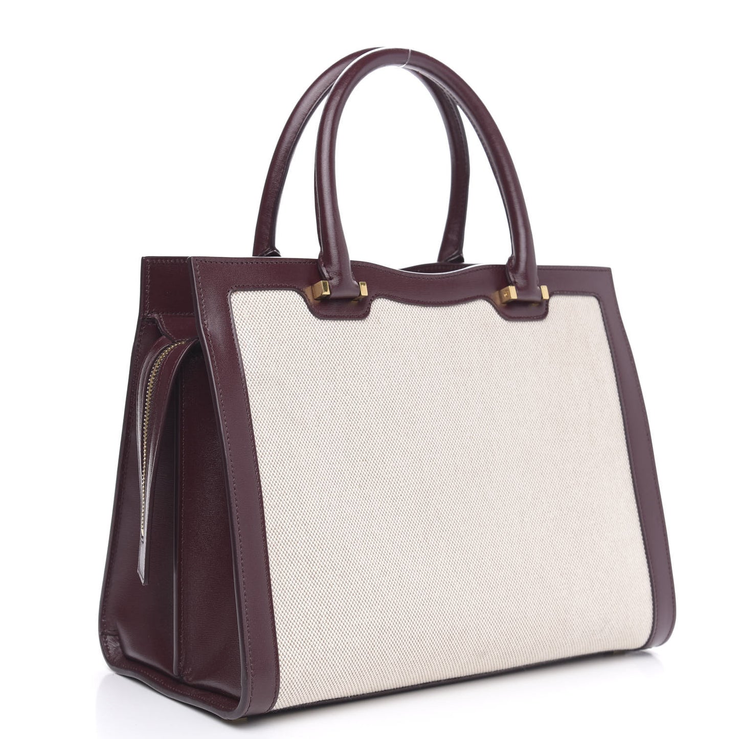 Canvas Calfskin Medium Uptown Tote Dark Beige