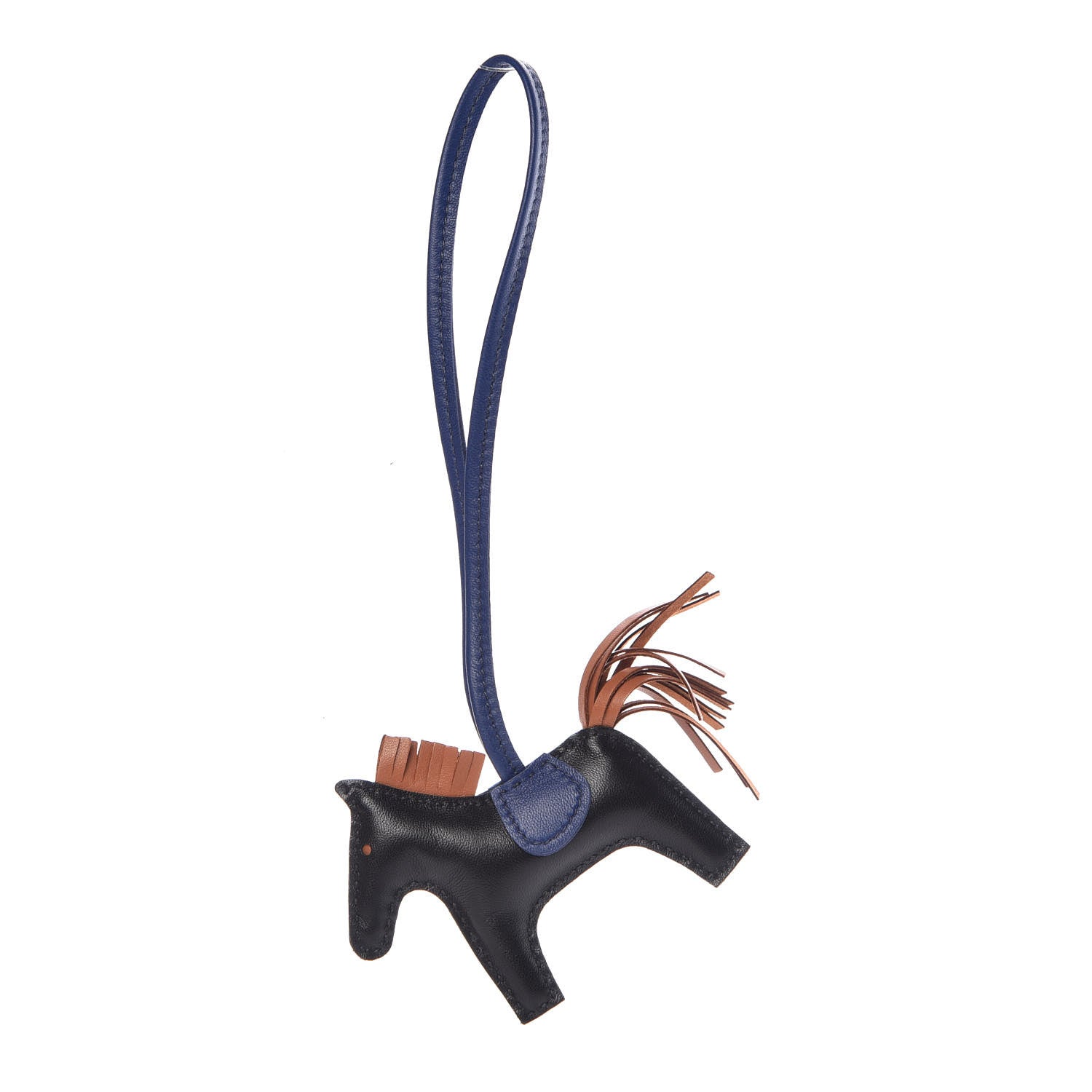 Hermes Milo Lambskin Grigri Rodeo Horse Bag Charm PM Black Bleu Encre Gold 1 of 5