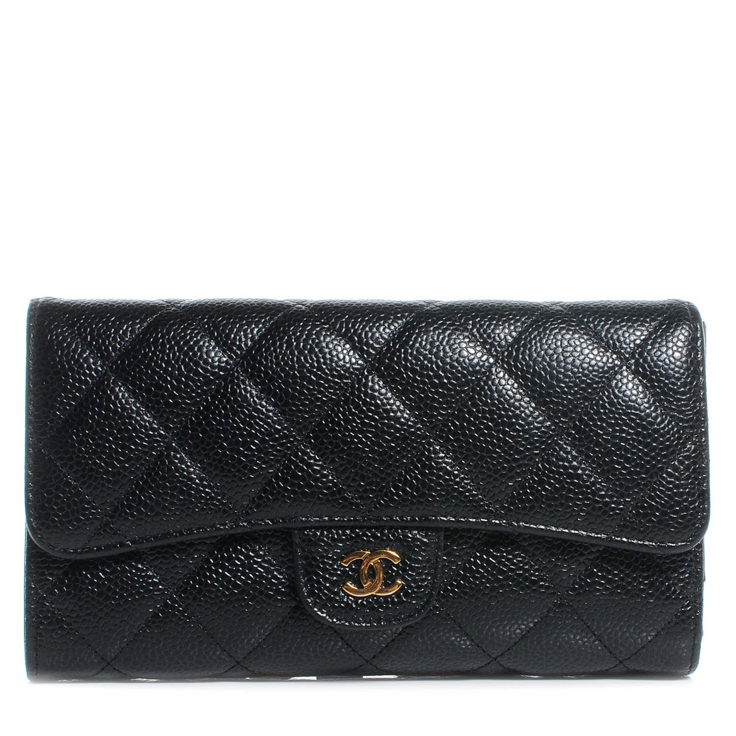 Caviar Quilted Large Flap Wallet Black