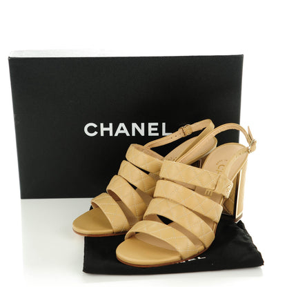 Chanel Calfskin Quilted Sandals 37 Beige 8 of 8