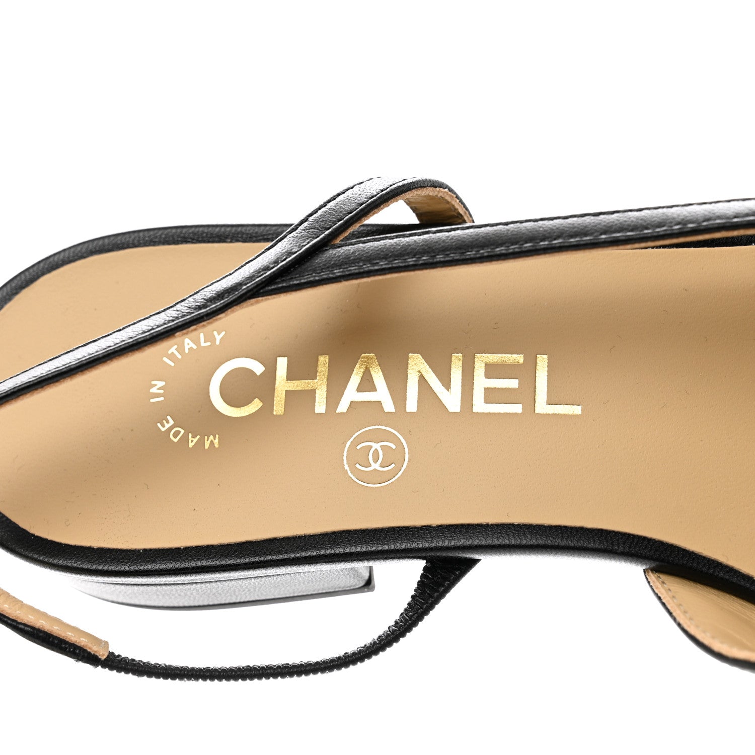 Chanel Lambskin Cap Toe CC Slingback Sandals 38 Black 7 of 9