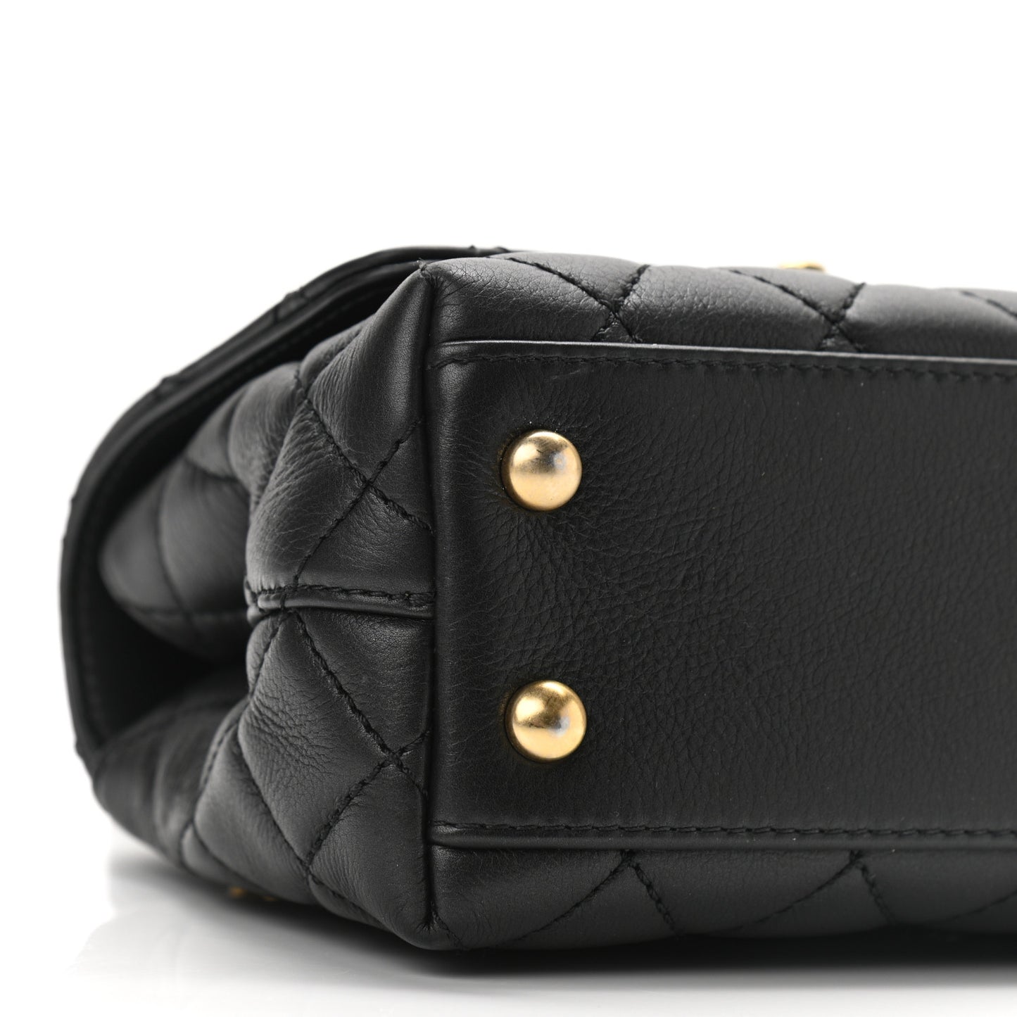 Calfskin Crystal Quilted Mini Coco Handle Flap Black Black