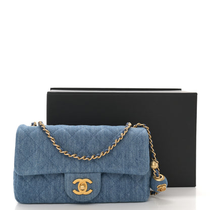 Chanel Denim Quilted Mini Pearl Crush Rectangular Flap Blue 11 of 11