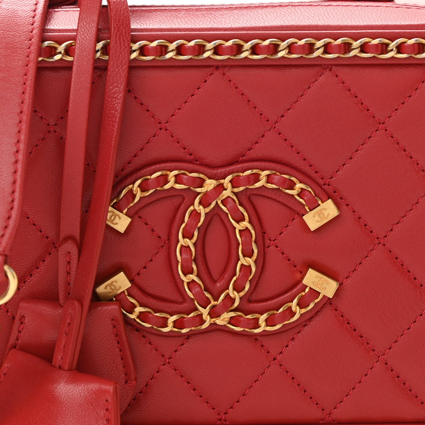 Goatskin Quilted Small CC Filigree Vanity Case Red
