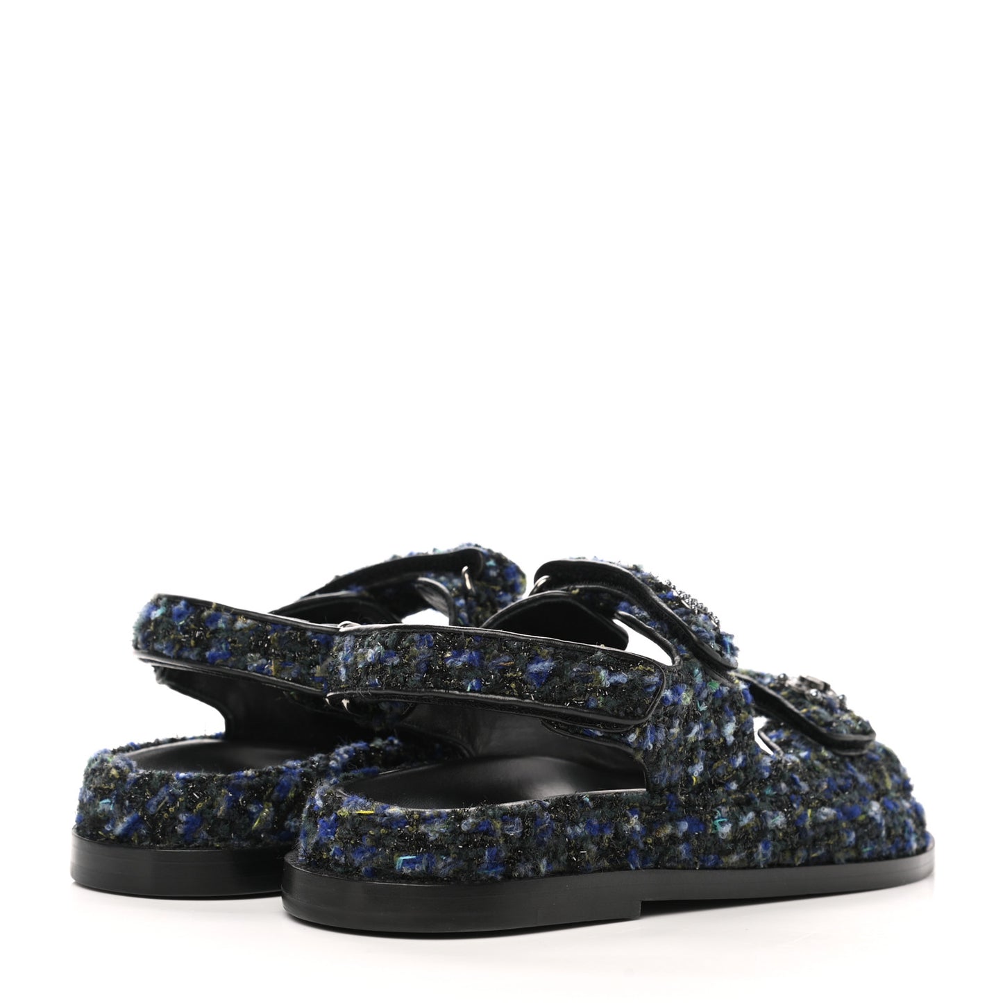 Iridescent Tweed Velcro Dad Sandals 37 Navy Blue Multicolor