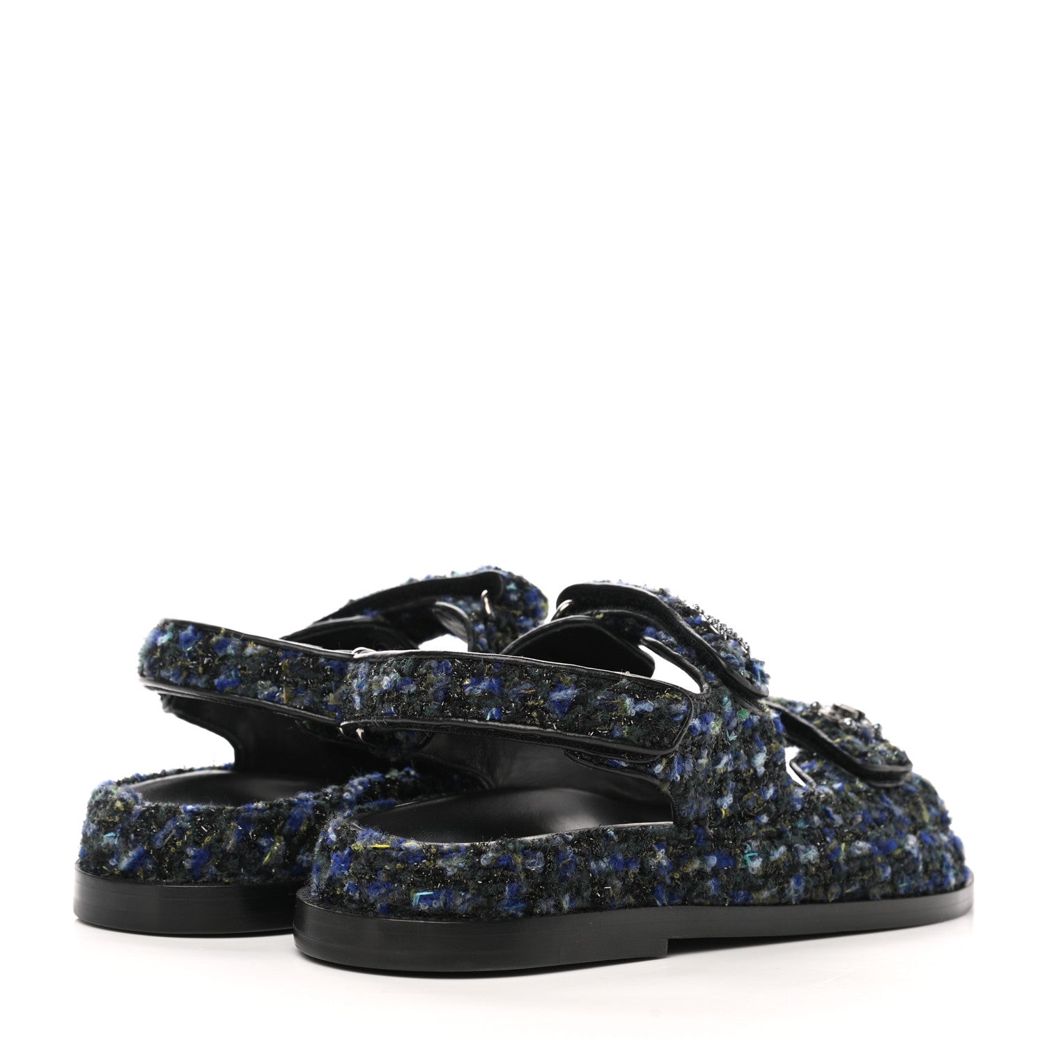 Chanel Iridescent Tweed Velcro Dad Sandals 37 Navy Blue Multicolor 4 of 11